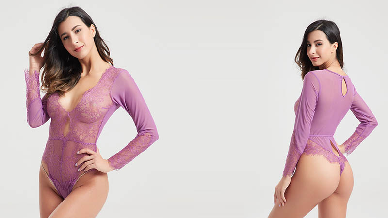 Newest design purple mesh eyelash lace sexy lingerie BSQ170-5